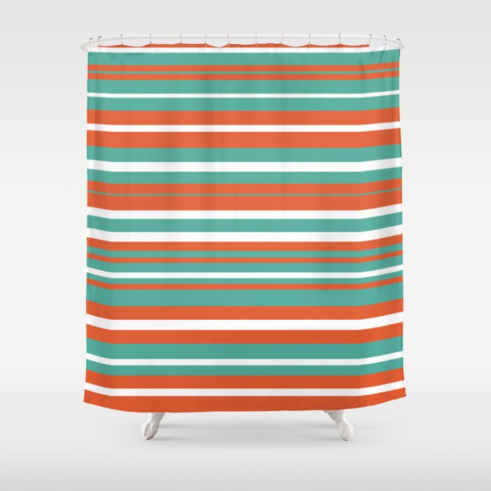 Summer Stripes Color Block Pattern in Teal, White, and Orange Shower ...