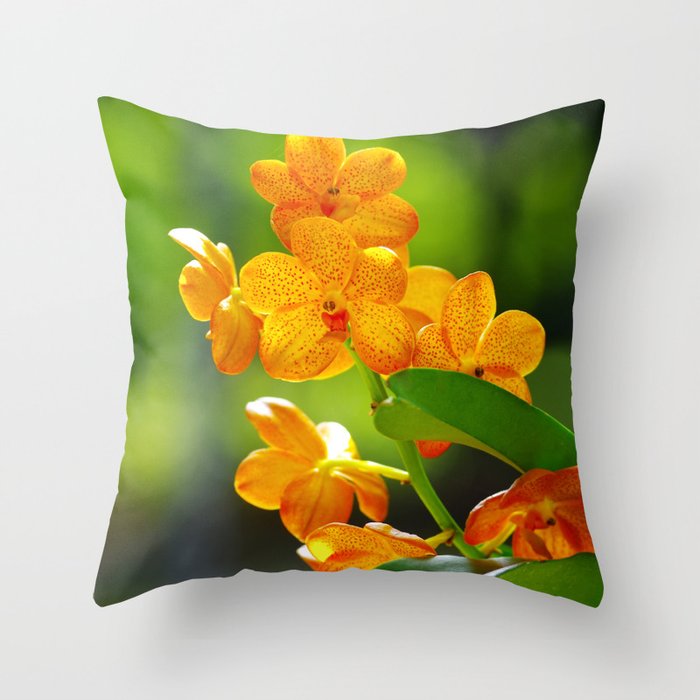 Orange orchid flower Throw Pillow