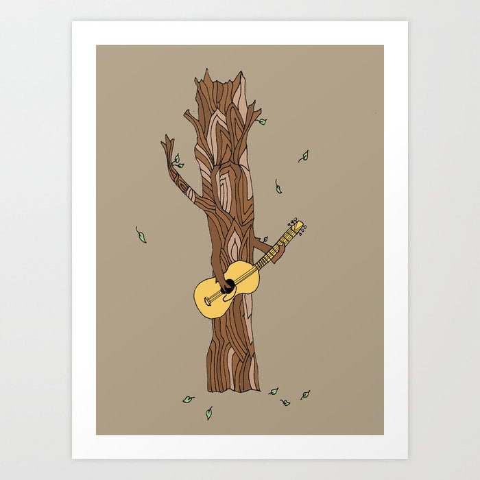 guitar playing tree-- illustration print Art Print