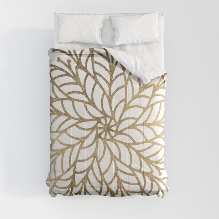 Elegant white faux gold floral trendy mandala Comforter