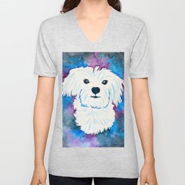 Galaxy Maltese Dog V Neck T Shirt