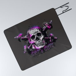 Grit and Guts Skull Neon Pink Picnic Blanket