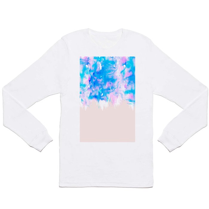 Girly Pastel Pink and Blue Watercolor Paint Drips Long Sleeve T Shirt