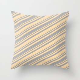 [ Thumbnail: Dark Gray & Tan Colored Stripes/Lines Pattern Throw Pillow ]