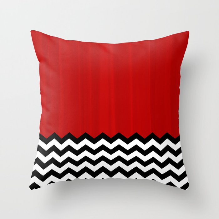 Red Black White Chevron Room w/ Curtains Throw Pillow