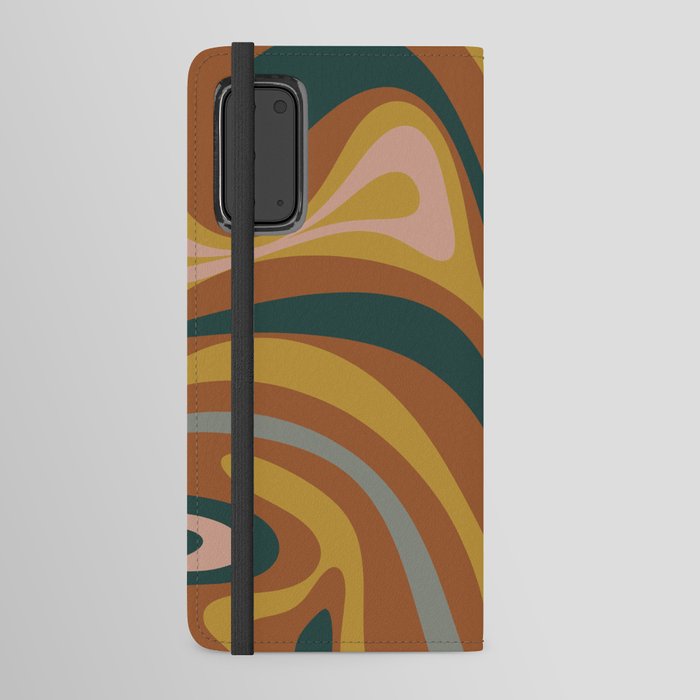 New Groove Colorful Retro Swirl Abstract Pattern Boho Rust Mustard Blush Grey Blue Android Wallet Case