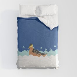 Bird in the Waves - Brown and Blue Comforter