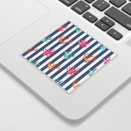 Colorful Coral Reef on Slate Blue Stripes Sticker