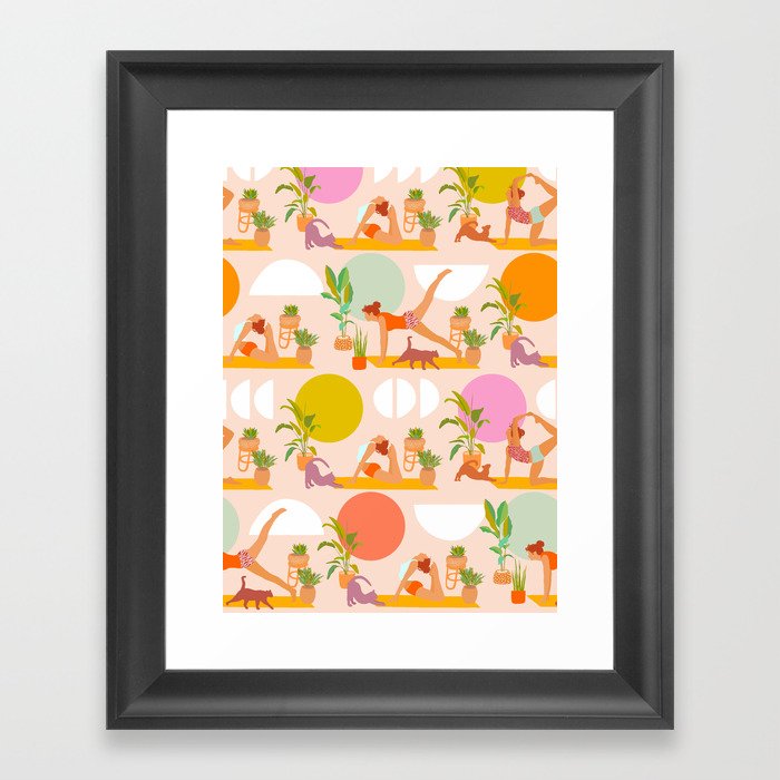 Summer with Yoga, Cats and Plants Framed Art Print