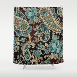 Brown Turquoise Paisley Floral Shower Curtain