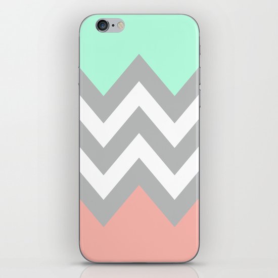 DOUBLE COLORBLOCK CHEVRON {MINT/CORAL/GRAY} iPhone & iPod Skin