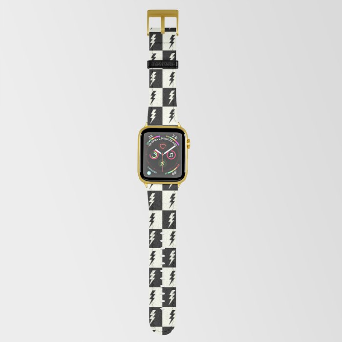 Lightning Bolt Pattern in Black and Off White Apple Watch Band by