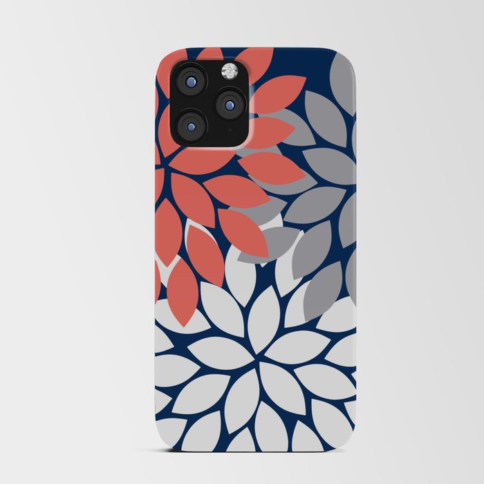 Flower Burst Petals Floral Pattern Navy Coral Gray iPhone Card Case