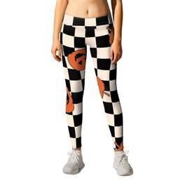Checkerboard Pumpkin Halloween Leggings | Fall, Check, White, Retro, Geometric, Black And White, Pumpkins, Boy, Scary, Vintage 