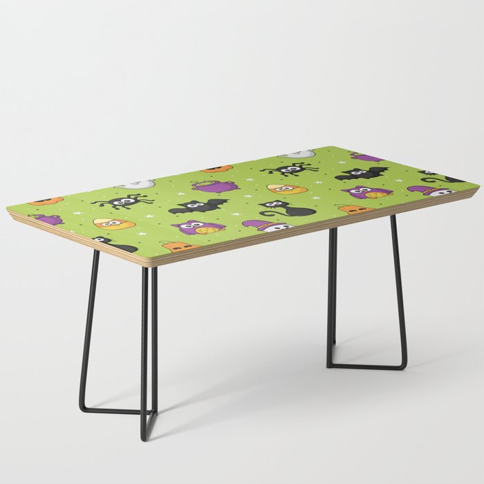 Halloween Seamless Pattern with Funny Spooky on Green Background Coffee Table