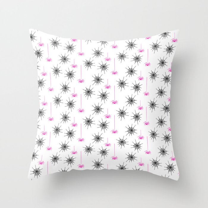 Spiders, Webs, White, Pink Throw Pillow