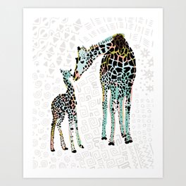 Giraffe in African Inspired Patterns and Colors Art Print