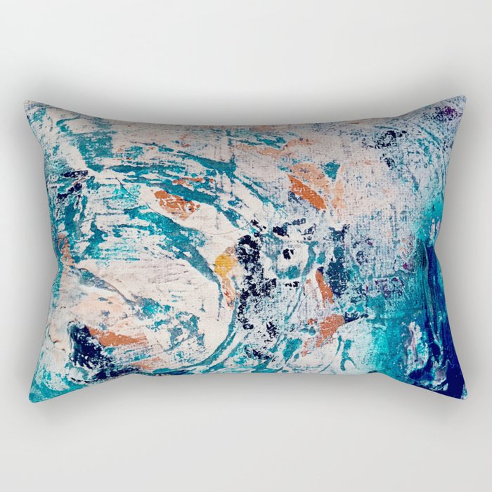 Reflections: a bold and interesting abstract mixed media piece in blues, yellows, orange, and white Rectangular Pillow