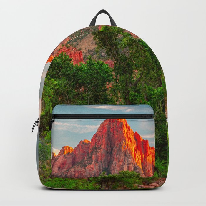 Zion National Park Utah Watchman Tower Sunset Landscape Print Backpack