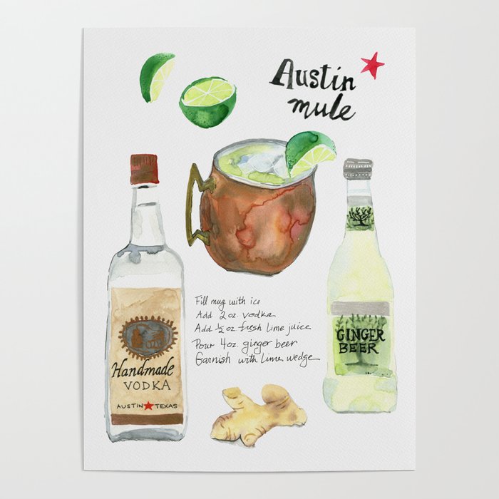 Austin Mule Cocktail Recipe Poster