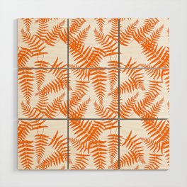 Orange Silhouette Fern Leaves Pattern Wood Wall Art