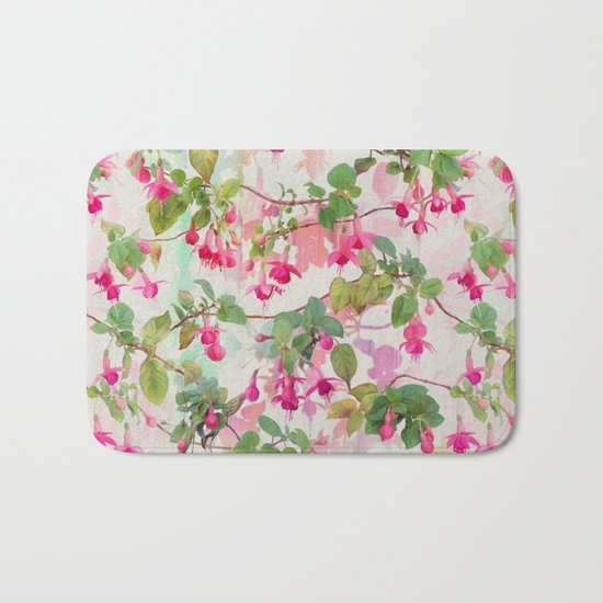 Rainbow Fuchsia Floral Pattern Bath Mat