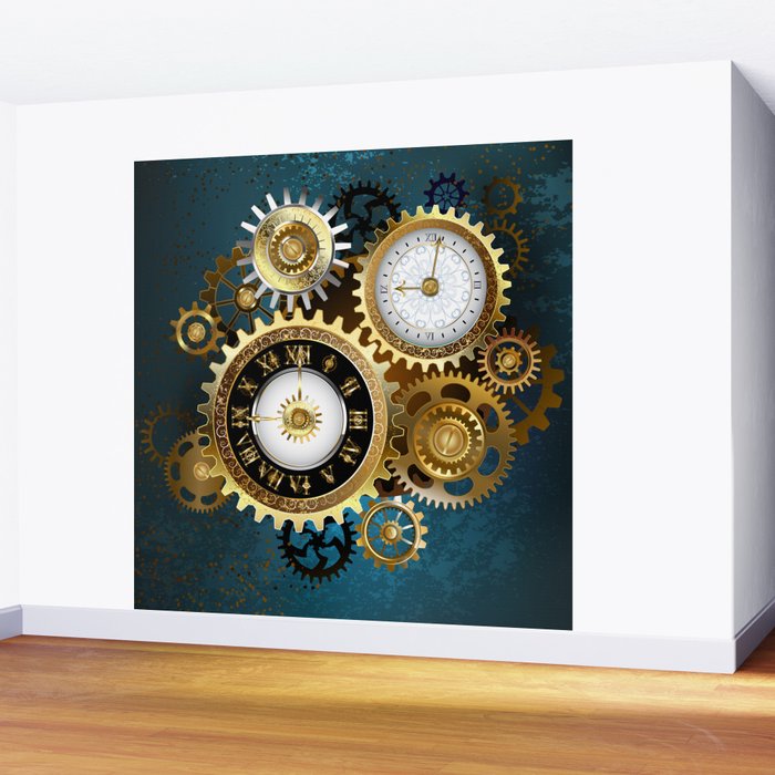 Two Steampunk Clocks with Gears Wall Mural by blackmoon9 ...