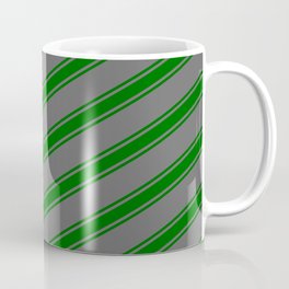 [ Thumbnail: Dim Grey and Dark Green Colored Stripes Pattern Coffee Mug ]