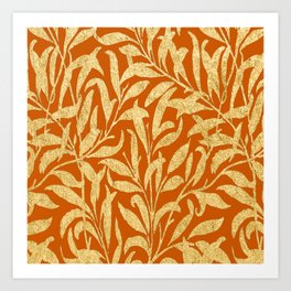 Vintage Burnt Orange And Gold Leaves Autumn Pattern Art Print