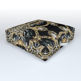  art deco jewelry bohemian champagne gold black rhinestone Outdoor Floor Cushion