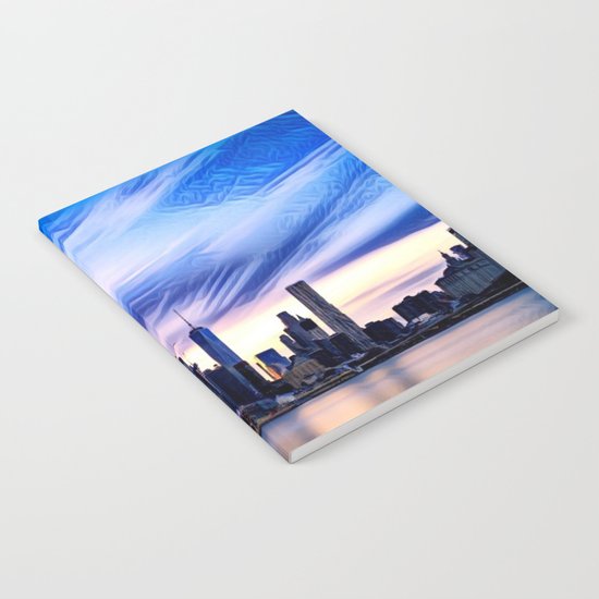 Romantic City Cityscape with Light Sunset and River Notebook