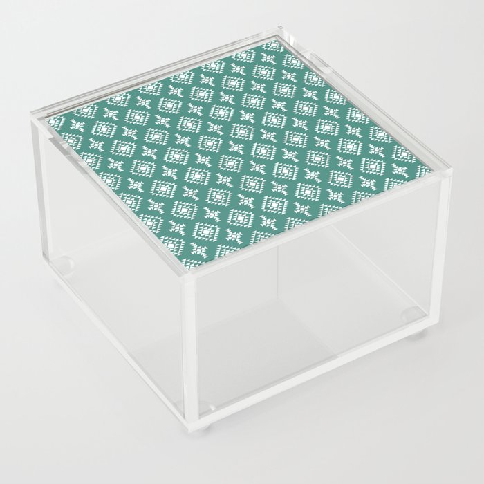 Green Blue and White Native American Tribal Pattern Acrylic Box