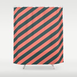 [ Thumbnail: Salmon & Dark Slate Gray Colored Striped Pattern Shower Curtain ]