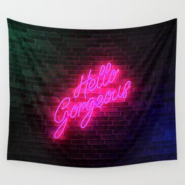 Hello Gorgeous - Neon Sign Wall Tapestry
