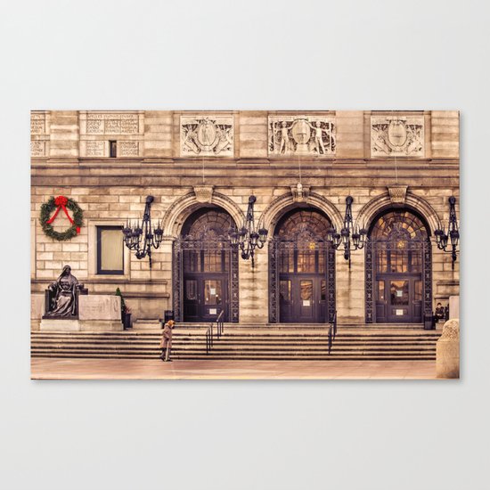 Christmas night at Boston Public Library Canvas Print
