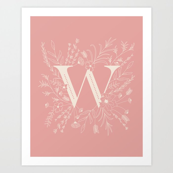 Botanical Letter W (Hibiscus Pink) Art Print
