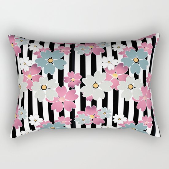 The floral pattern on striped background. Rectangular Pillow