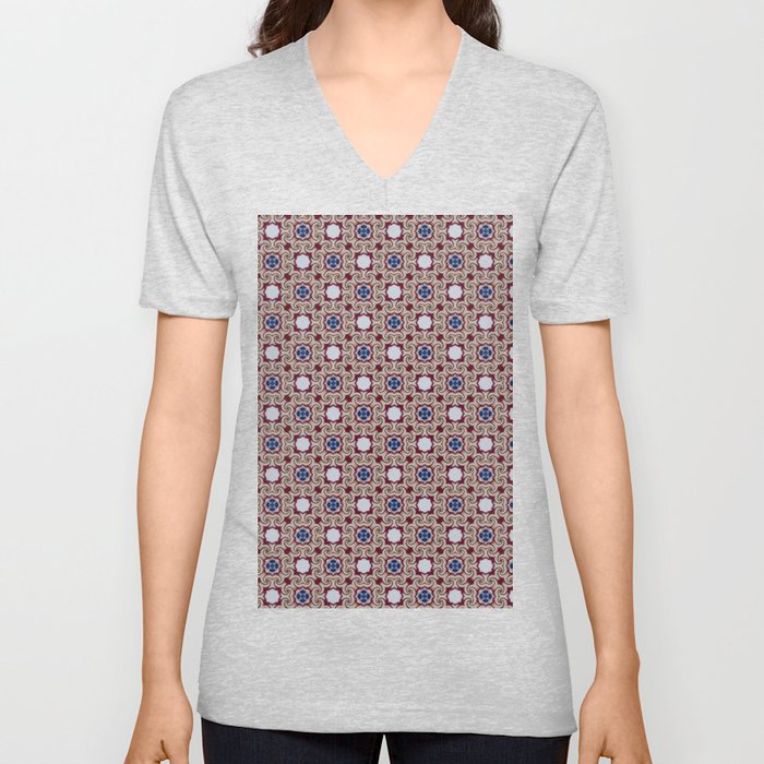 Red And Blue Glass Seamless Pattern V Neck T Shirt
