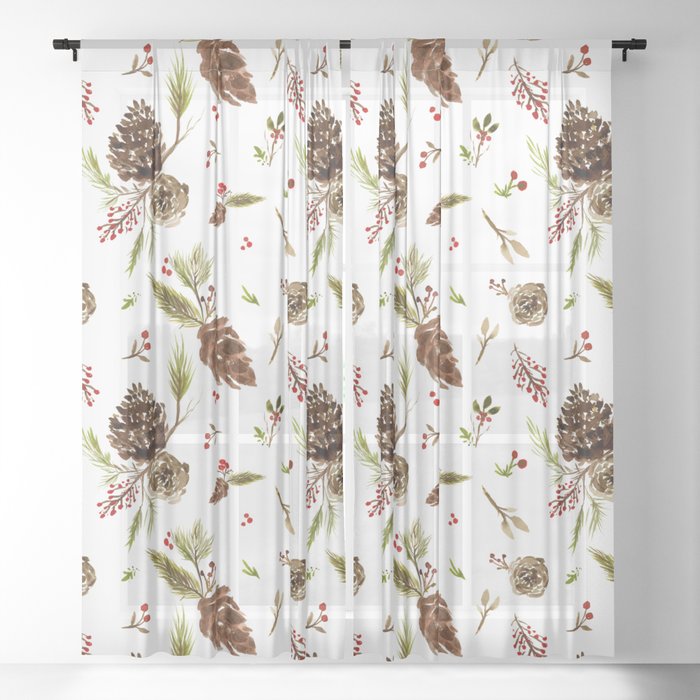 Winter Pinecones Repeat Pattern Sheer Curtain