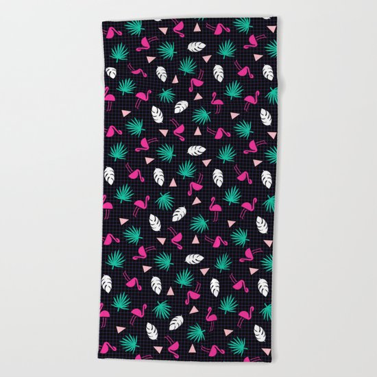 The Dillio - palm springs memphis throwback grid pattern flamingo tropical chilled vibes Beach Towel