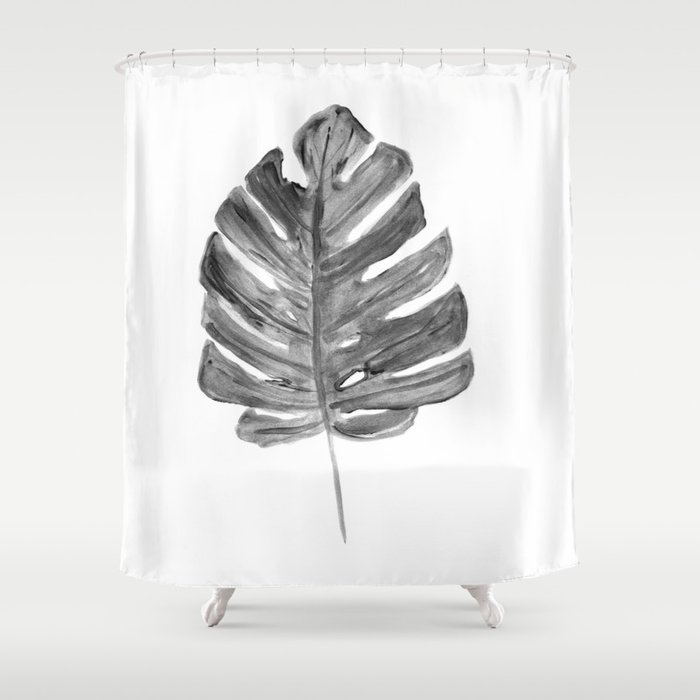 Monstera black and white, illustration Shower Curtain