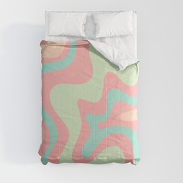 Retro Liquid Swirl Abstract Pattern in Pastel Sherbet Blush Pink and Mint Comforter
