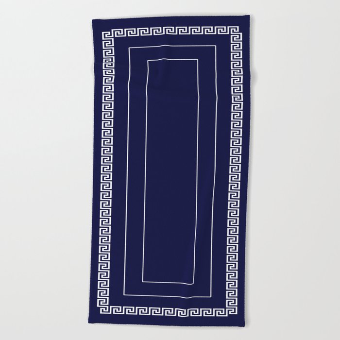 Greek Key Meander Pattern on Navy Blue Beach Towel