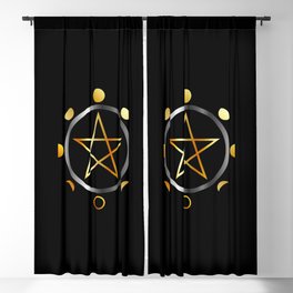 Phases of the moon and golden pentacle Blackout Curtain