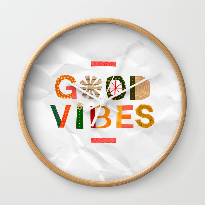 Good Vibration paper collage. Summer gifts. Wall Clock