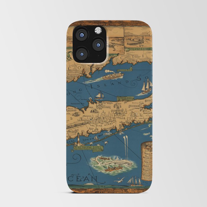 Long Island map.-Vintage Pictorial Map iPhone Card Case