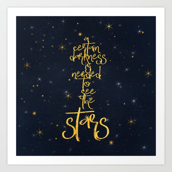 Darkness-Stars - sparkling night gold glitter effect typography on #Society6 Art Print