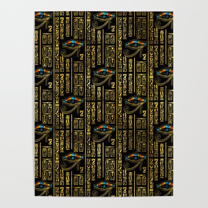 Eye of Horus and Egyptian hieroglyphs pattern Poster