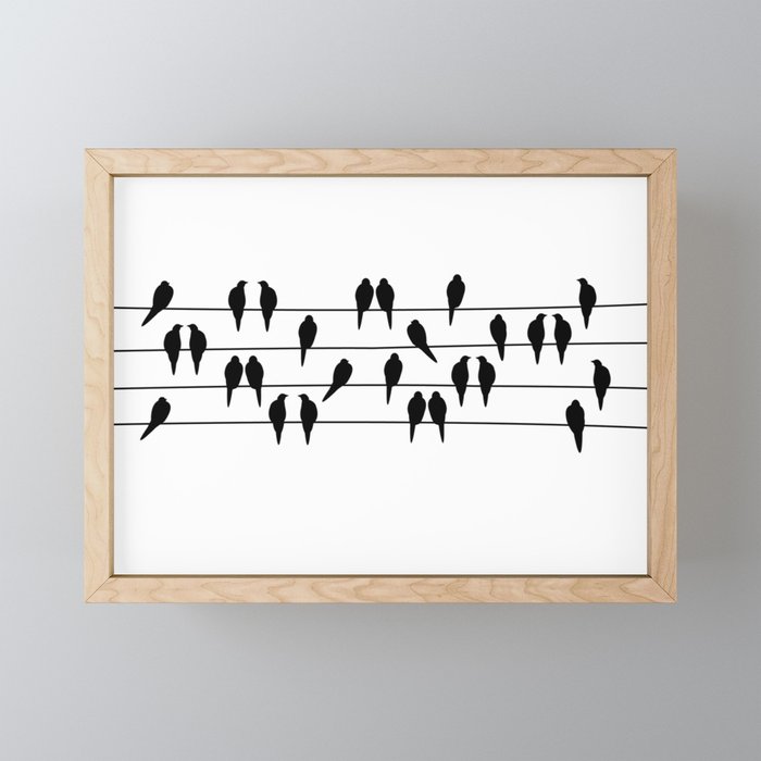 Black and White Birds on a Wire Framed Mini Art Print