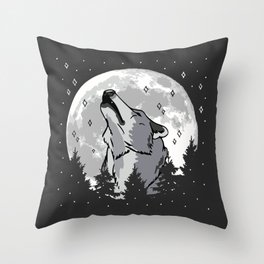 Howling wolf in full moon Throw Pillow